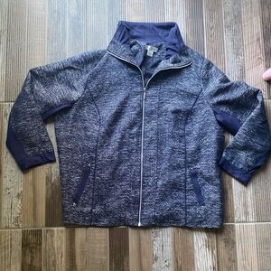 CJ Banks WOMENS NAVY & SILVER TWEED KNIT ZIP FRONT JACKET